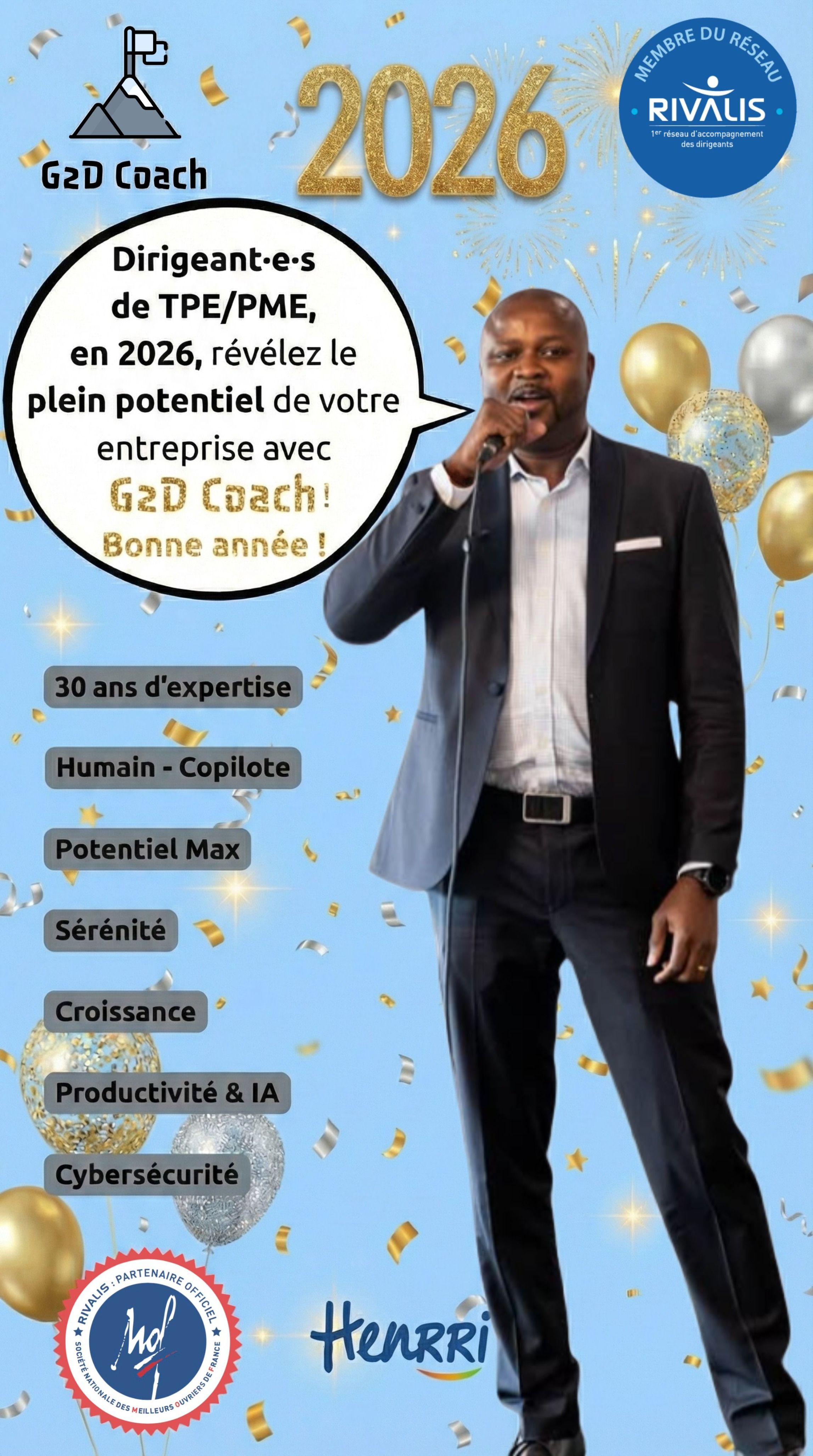 Dirigeant·e·s de TPE/PME, en 2026, révélez le plein potentiel de votre entreprise avec G2D Coach ! Bonne année ! Patrick ABALO